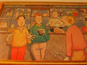 Þessi pússlaða mynd er öllum kylfingum kunnug sem spilað hafa Kálfatjarnarvöll