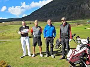 Nokkir keppenda á Opna Atlantsolíumótinu á Seyðisfirði, 6. ágúst 2016. F.v.: Unnar Ingimundur Jósepsson, GSF; Jóhann Stefánsson, GSF; Magnús Hreiðarsson, GH og Kristján Guðjónsson, GH. Mynd: Í einkaeigu