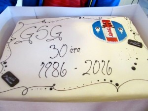 The yummy marsipan, cherry, chocolate birthday cake of the Golf Club in Sandgerði which is 30 yrs old this year 2016! 