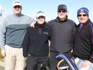 Sigurjón Arnarson, GR, lengst t.v. var á besta skorinu í Korpunni í dag á Opna TaylorMade/Adidas mótinu. Með honum í holli voru þau Herborg Arnarsdóttir, Arnar Guðmundsson og Margeir Vilhjálmsson, öll í GR. Mynd: Golf 1